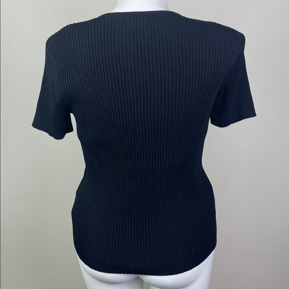 Anne Klein Ribbed Top Funky Texture Black - Picture 4 of 7